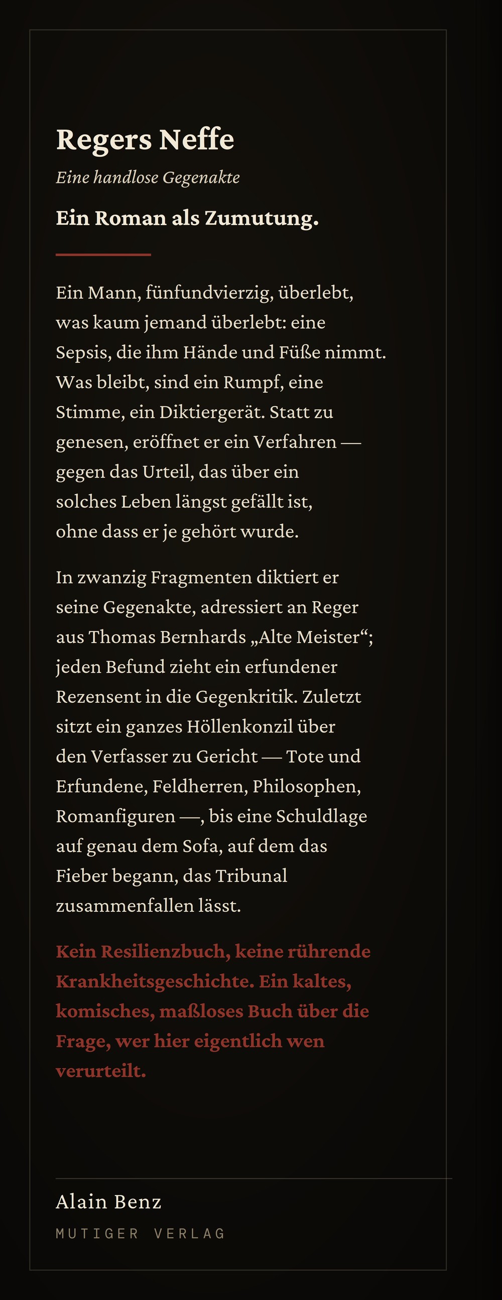 Vordere Klappe mit dem Klappentext.